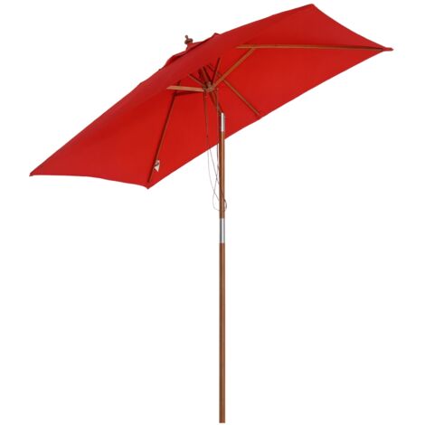 Parasol jardin extérieur rectangulaire inclinable bois polyester haute densité 2x1,5x2,3 m rouge