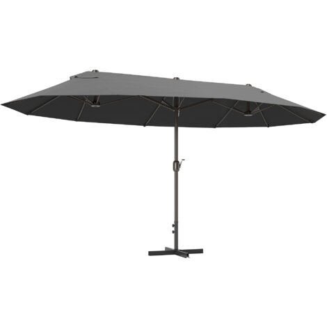 Parasol jardin Outsunny XXL pied croix 4,6x2,7x2,4 m manivelle acier toile polyester gris grande terrasse extérieur