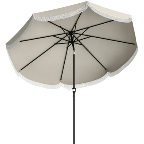 Parasol jardin rond 2,7x2,4 m avec manivelle, structure métal et toile polyester, gris clair
