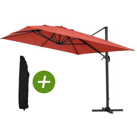 Parasol Lateral de jardín Alu "Sun 4" – Rectangular – 3 x 4 m – Rojo + funda protectora