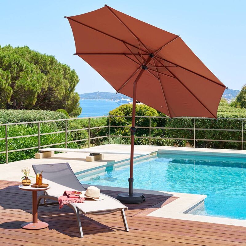 Parasol droit rond inclinable Loompa 3m acajou - Hespéride