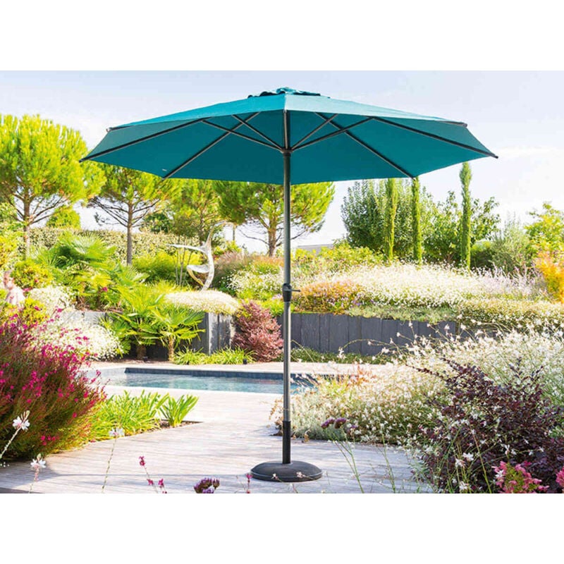 Parasol droit rond Loompa bleu canard 3m en aluminium - Hespéride