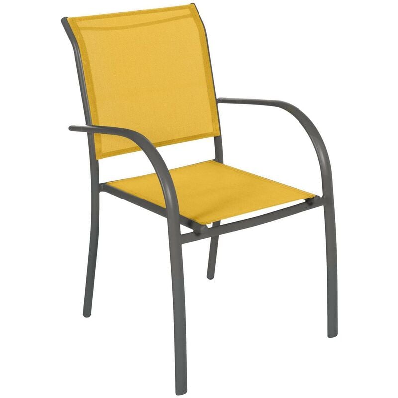 Fauteuil de jardin empilable Piazza jaune moutarde & graphite en aluminium traité époxy - Hespéride