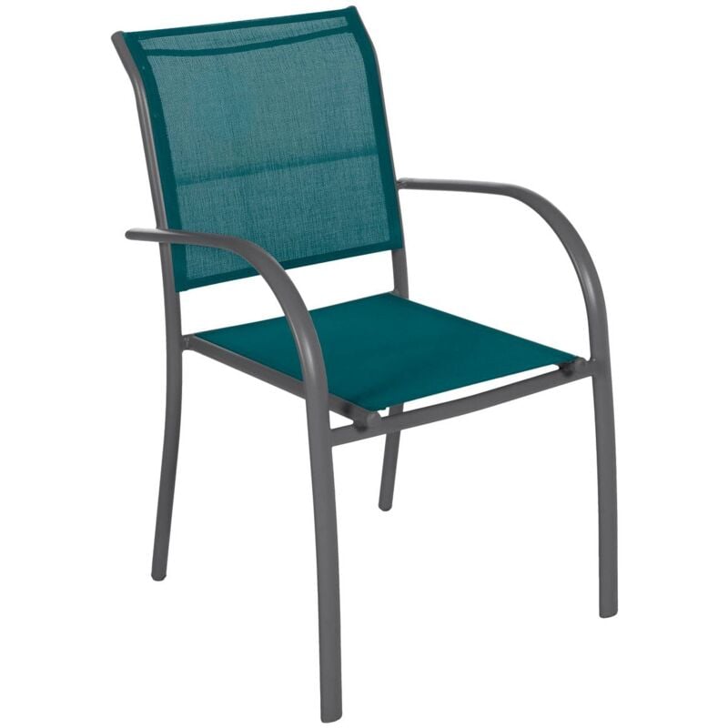 Fauteuil de jardin empilable Piazza bleu canard & graphite en aluminium traité époxy - Hespéride