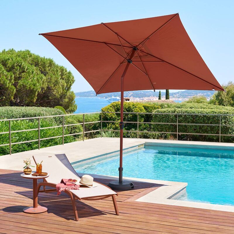 Parasol droit rectangulaire inclinable Loompa 3x2m acajou - Hespéride