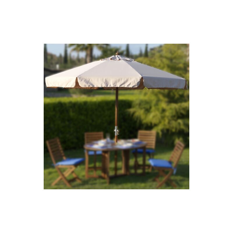 Parasol îlot rond en bois 3 m avec mât 48 mm pour mobilier de jardin et bord de piscine - Salon
