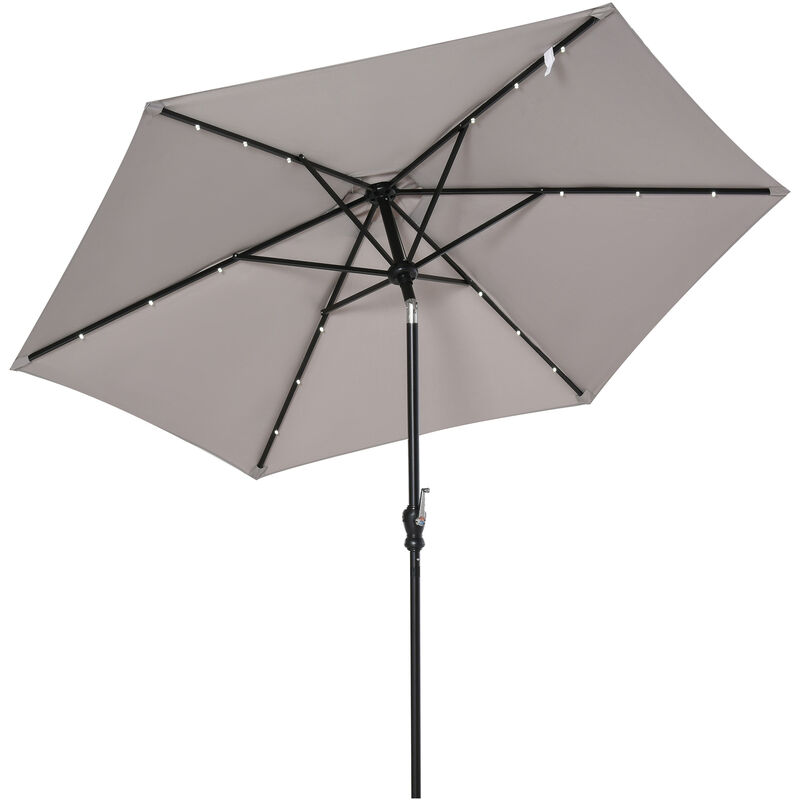 Parasol lumineux hexagonal inclinable dim. 2,68L x 2,68l x 2,4H m parasol LED solaire métal polyester haute densité gris - Gris