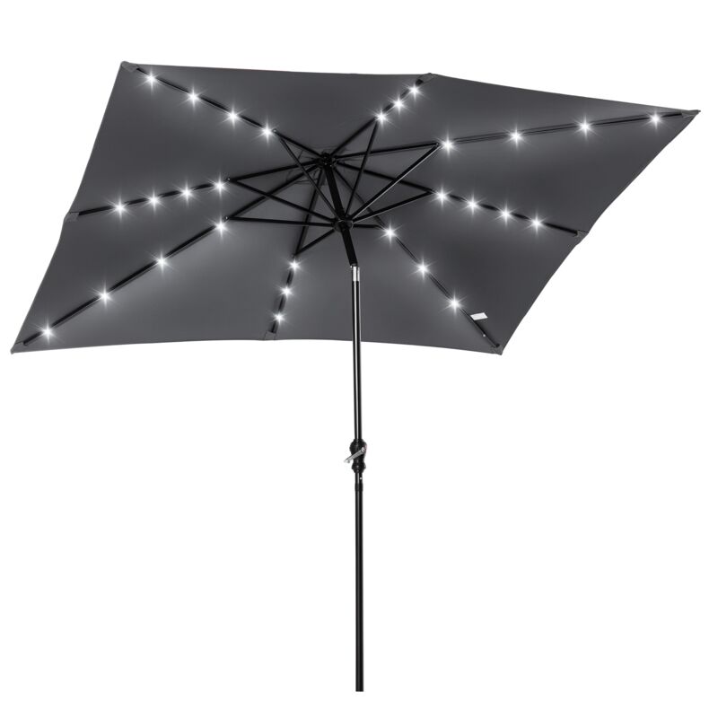 Parasol lumineux rectangulaire inclinable dim. 2,68L x 2,05l x 2,48H m parasol led solaire métal polyester haute densité gris