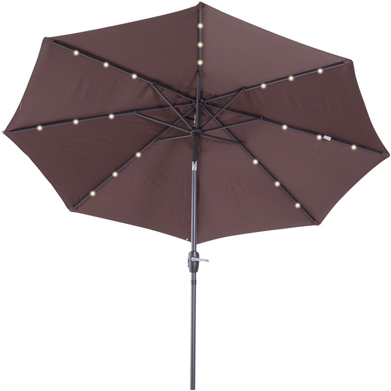 Parasol lumineux octogonal inclinable ø 2,75 x 2,33 m parasol led solaire métal polyester haute densité 180 g/m² chocolat - Marron