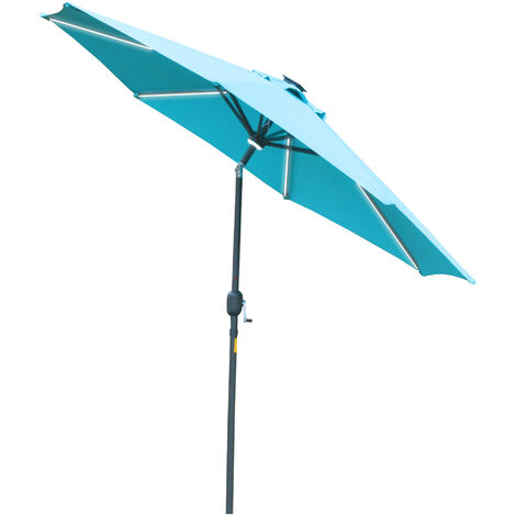 Parasol lumineux octogonal inclinable dim. 2,66L x 2,66l x 2,45H m parasol LED solaire métal polyester haute densité bleu turquoise - Bleu
