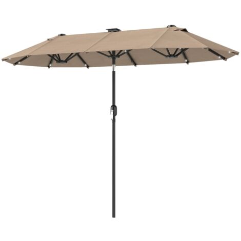 Parasol manuel inclinable avec lumière LED, 292 × 150 cm, couleur kaki