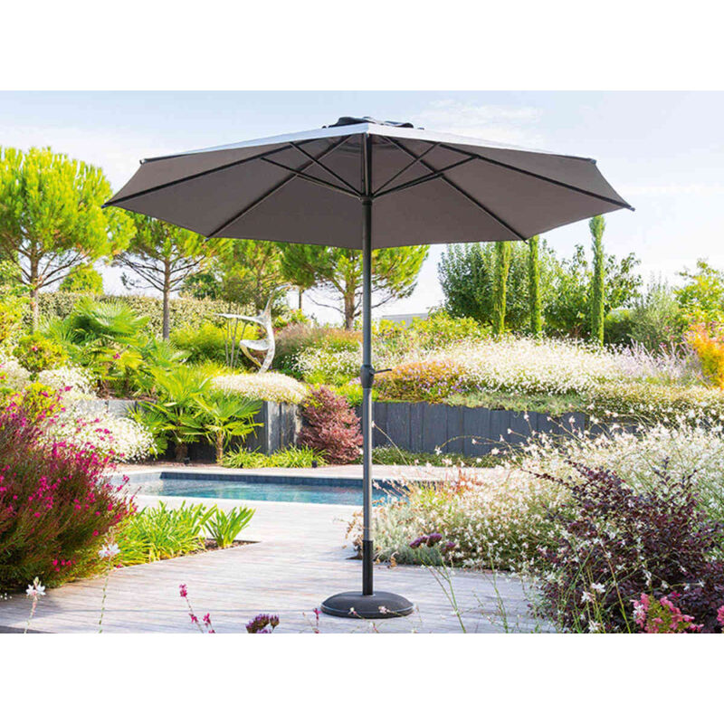 Parasol mat central rond 3m Loompa ardoise Hespéride - Gris