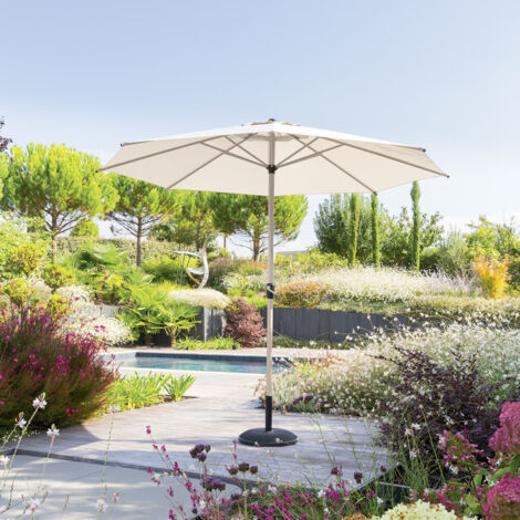 Parasol mat central rond 3m Loompa argile / blé Hespéride