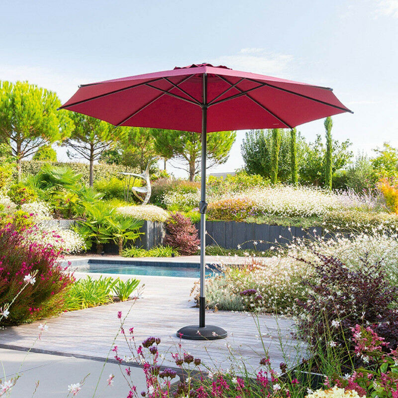Parasol mat central rond 3m Loompa bordeaux Hespéride - Bordeaux