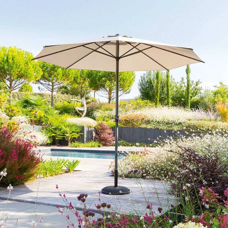 Parasol mat central rond 3m Loompa taupe Hespéride - Taupe - Taupe