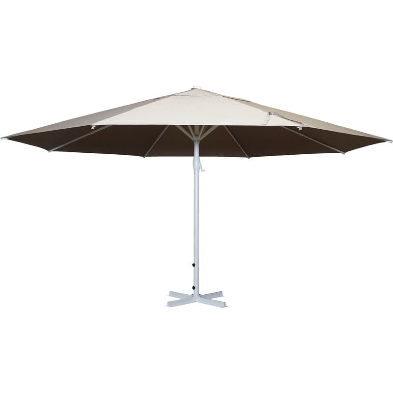 Parasol Meran ii, gastronomie, parasol pour marché, 5m, poteau alu blanc 28 kg -crème-beige sans support