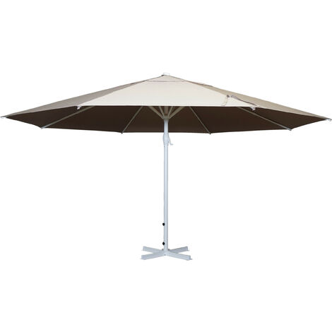 Parasol Meran II, gastronomie, parasol pour marché, 5m, poteau alu blanc 28 kg -crème-beige sans support