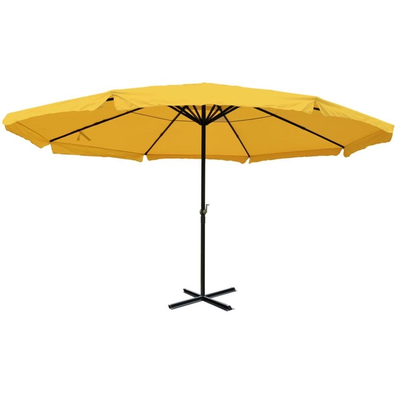 Parasol Meran Pro, parasol de marché gastronomique avec volant ø 5m polyester/alu 28kg, jaune sans support