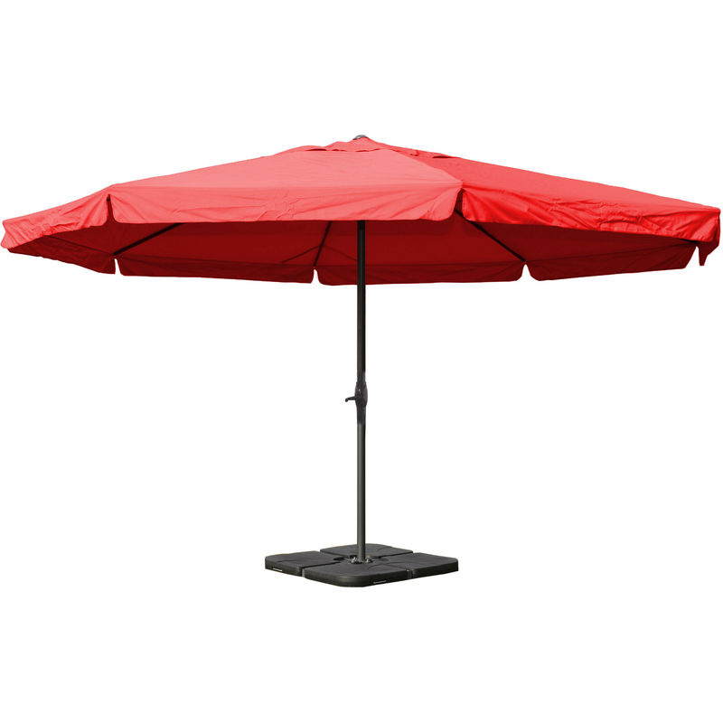 Parasol en aluminium Meran Pro, gastronomie, marché, avec volant, ø 5m bordeaux avec pied - red