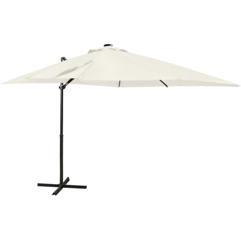 Helloshop26 - Parasol meuble de jardin déporté avec mât et lumières led 250 cm sable