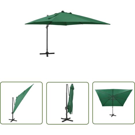 Parasol meuble de jardin déporté avec mât et lumières led 300 cm vert