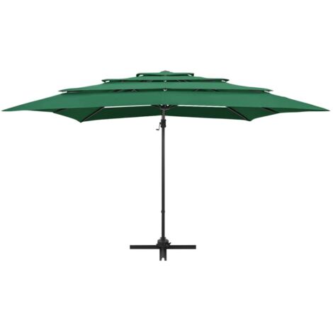 Parasol mobilier de jardin à 4 niveau x avec mât en aluminium 250 x 250 cm vert