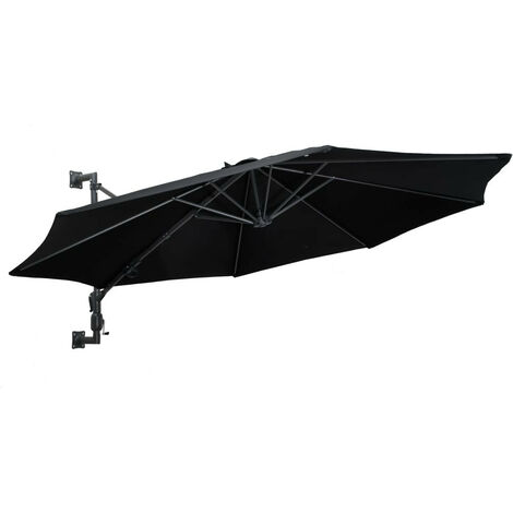 Parasol mural avec mât en métal 300cm Noir