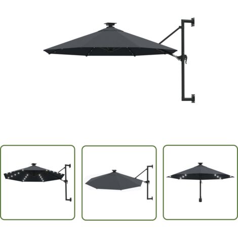 Parasol mural avec mât métallique et led 300 cm anthracite