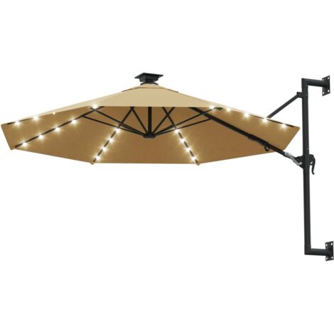 Parasol mural avec mât métallique et LED 300cm Taupe