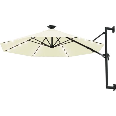 Parasol mural avec mât, Parasol pour Balcon Jardin Plage Terrasse, métallique et LED 300 cm Sable OIB2198E
