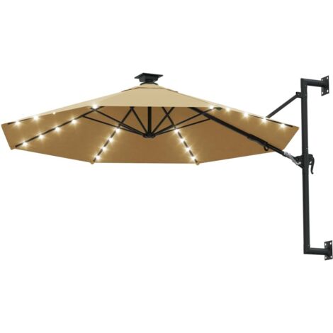 Parasol mural avec mât, Parasol pour Balcon Jardin Plage Terrasse, métallique et LED 300 cm Taupe OIB2896E