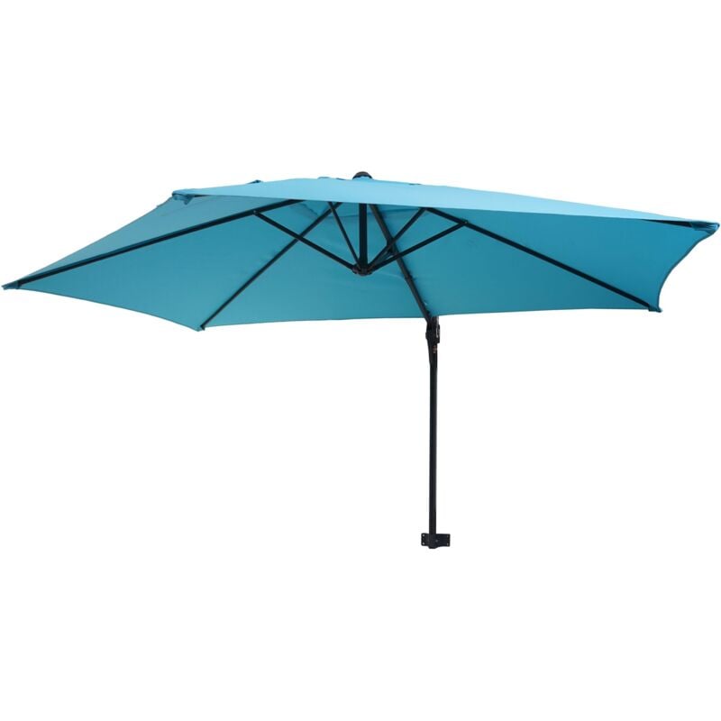 Jamais utilisé] Parasol mural Casoria, parasol déporté pour le balcon, 3m, inclinable, turquoise