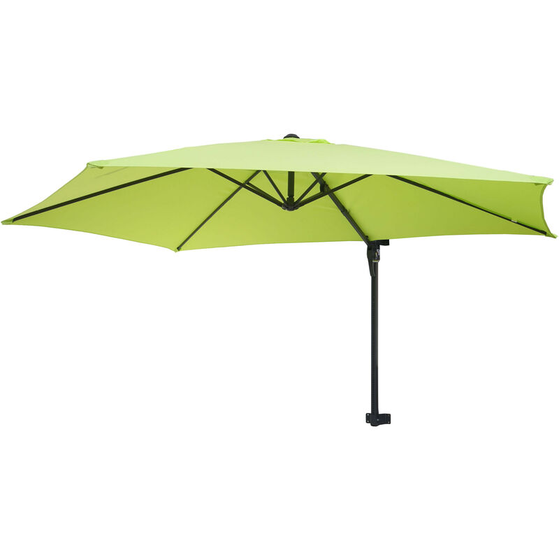 Parasol mural Casoria, parasol déporté pour le balcon, 3m, inclinable vert limon