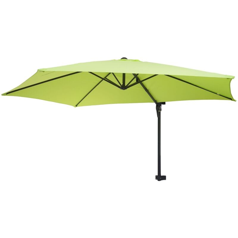 Parasol mural Casoria, parasol déporté pour le balcon, 3m, inclinable, vert limon