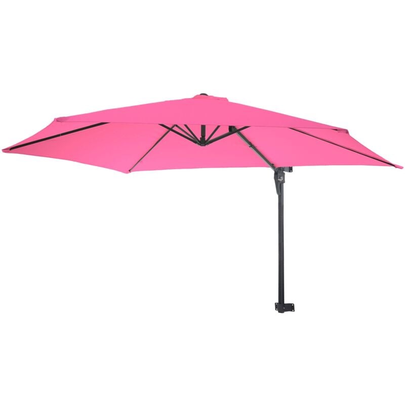 Parasol mural Casoria, parasol feux de circulation, 3m inclinable, polyester aluminium/acier 9kg, rose