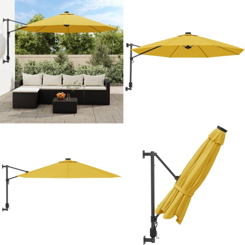 Parasol mural jaune 290 cm - Parapluie Mural - Parasol Extérieur - Parasol Jardin - Ombrage Solaire - Parasol Inclinable - Home & Living