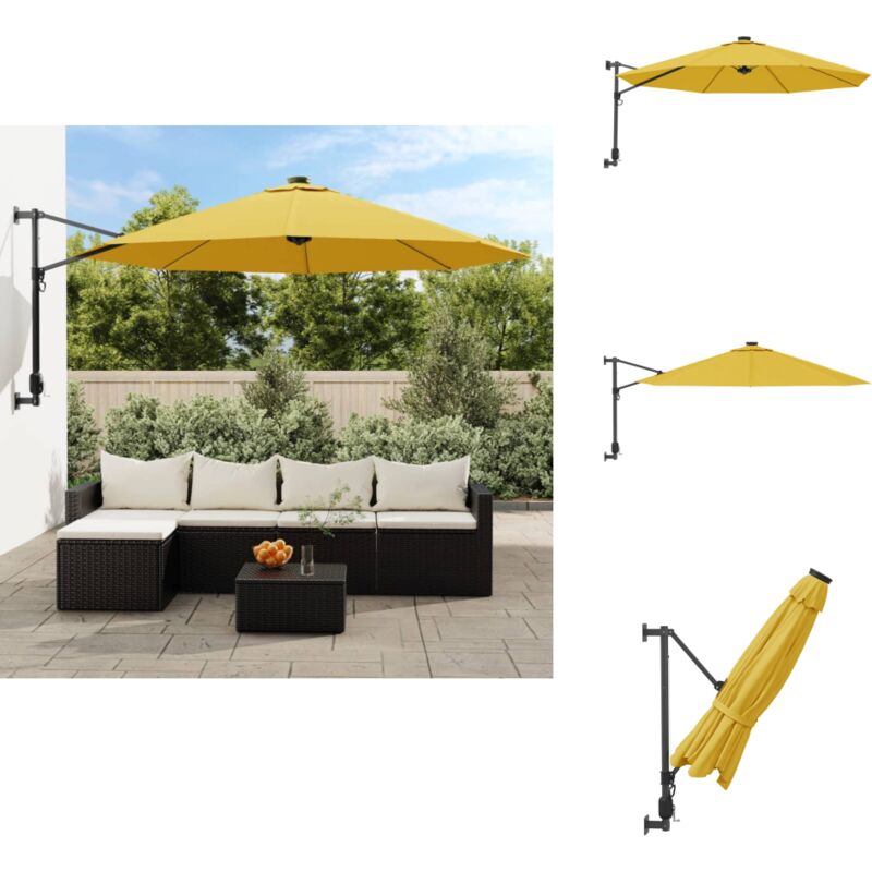 Parasol mural jaune 290 cm - Parapluie Mural - Parasol Extérieur - Parasol Jardin - Ombrage Solaire - Parasol Inclinable