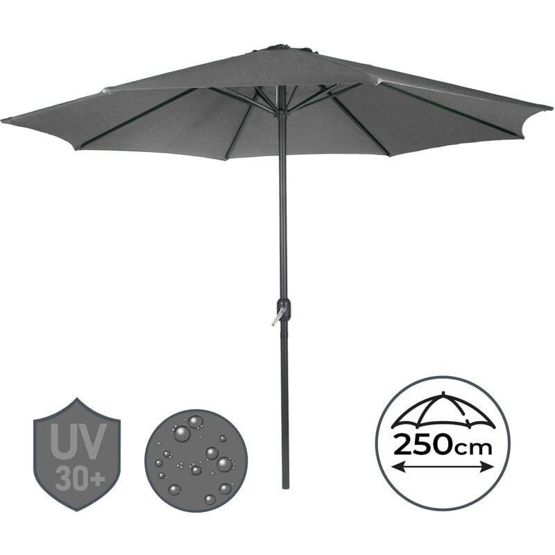Parasol Octogonal - Diamètre 2,5 m, Protection uv 30+, Polyester, Manivelle, Gris Foncé - Parasol de Jardin, Terrasse, Balcon - Gris - Miadomodo