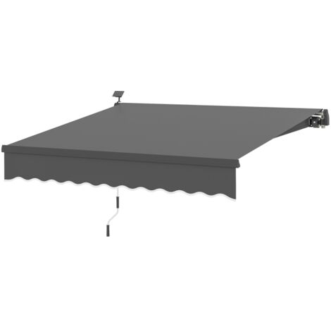 Parasol Otsunny à manivelle, longueur 300 cm, protection solaire jusqu’à 50 % UV, fixation murale, idéal balcon, terrasse ou porche, couleur grise.