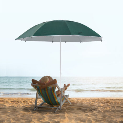 Parasol para Playa 2 en 1 con 2 Paneles Laterales Toldo Portátil Anti-UV con Bolsa de Transporte Ø210x222cm Verde