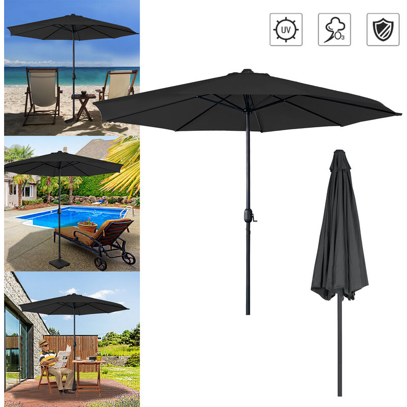 Parasol Parasol de jardin 350 cm, 3,5 m, gris foncé (angle non réglable) Hengmei