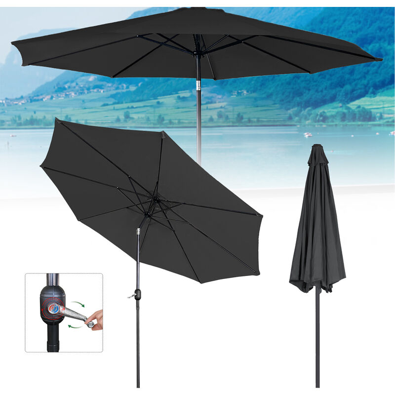 Hengmei - Parasol Parasol de jardin 300 cm, 3 m, gris foncé