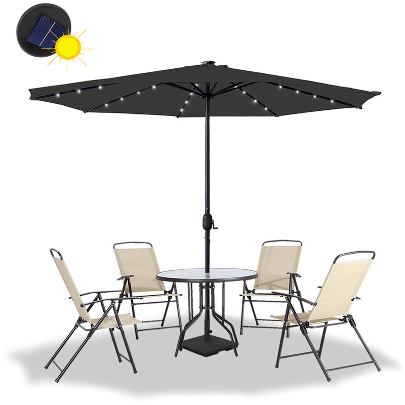 Parasol Parasol de jardin 350 cm, 3,5 m avec led, gris foncé (angle non réglable) Hengmei