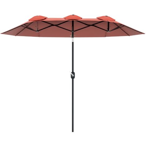Parasol , parasol de jardin inclinable à manivelle, résistant au vent, polyester et acier, rouge bordeaux, 295 x 152 cm