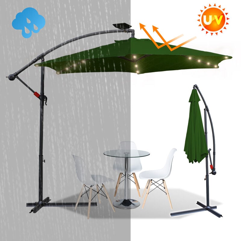 Vingo - Parasol - parasol jardin, parasol deporté, parasol de balcon avec éclairage LED,vert, 3M - vert