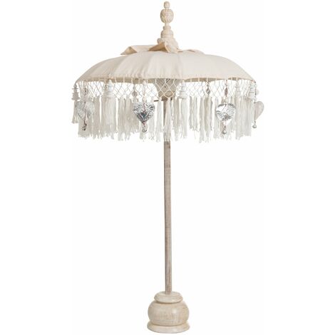 Parasol + pied + pompon coton/bois creme/argent h. 90,5 cm - Beige