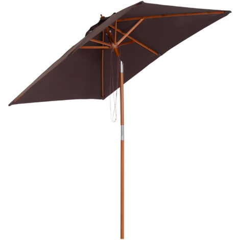 Parasol pliable, parasol de jardin 200 x 150 cm, réglable en 3 positions, en bois de sapin et polyester couleur café