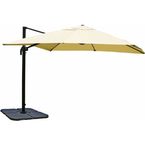 Parasol professionnel restaurant pour jardin terrasse 3x3m (Ø4,24m) polyester/aluminium 23kg crème avec pied rotatif - crèmem