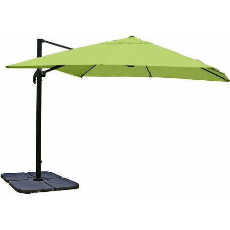 Parasol professionnel restaurant pour jardin terrasse, 3x3m (Ø4,24m) polyester aluminium/acier 23kg vert avec pied, rotatif - vert