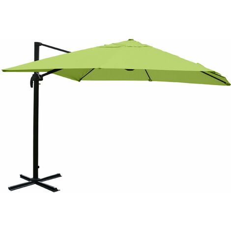 Parasol professionnel restaurant pour jardin terrasse 3x3m (Ø4,24m) polyester aluminium/acier 23kg vert sans pied, rotatif 040003449
